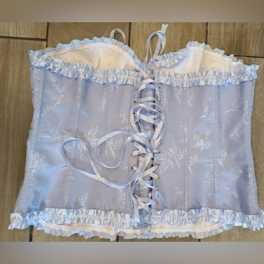 Lace-Up Floral Corset Top in Light Blue and White